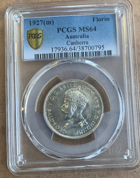 Australia 1927 2/- Florin Canberra Parliament House Uncirculated Graded PCGS MS64