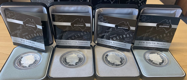 Australia 2006 - 2015 Royal Australian Mint Set of 8 $5 150 Years of State Government  Silver Proof Coin