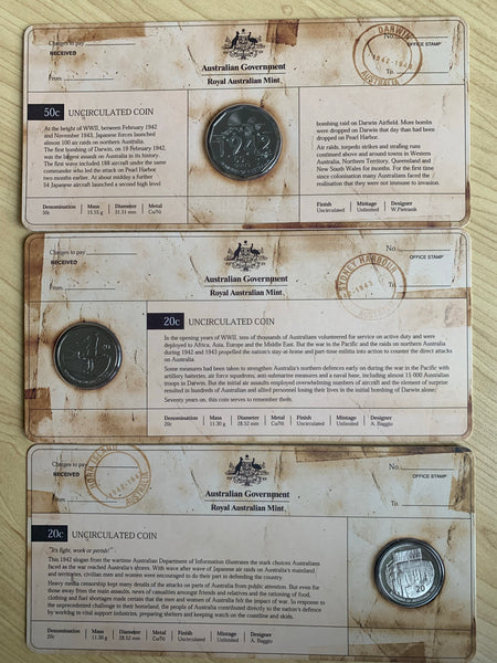Australia 2012 Royal Australian Mint Shores Under Siege 2 x 20c & 50c Uncirculated Coins