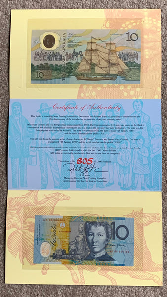 Australia 1998 10th Anniversary of Polymer Banknotes Premium $10 Folder