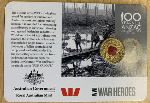Australia 2015 Royal Australian Mint $1 War Heroes Coloured Poppy Coin