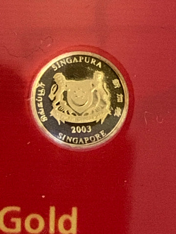 Singapore 2003 $1 Lunar Goat Gold Coin Only 8000 issued.