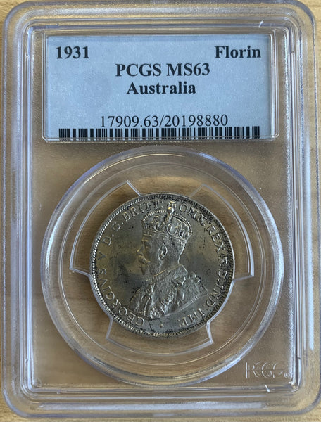 Australia 1931 2/- Two Shillings One Florin Grade PCGS MS63