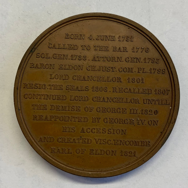 UK Great Britain 1827 John Earl of Eldon Lord High Chancellor Bronze Medal
