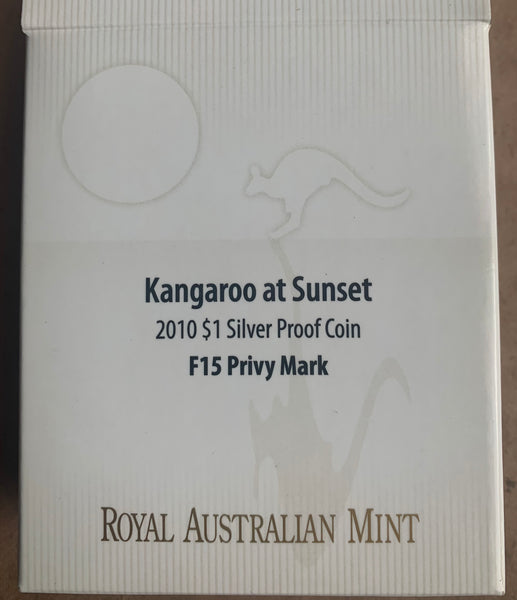 Australia 2010 Royal Australian Mint $1 Kangaroo At Sunset F15 Privy Mark .999 Silver Proof Coin