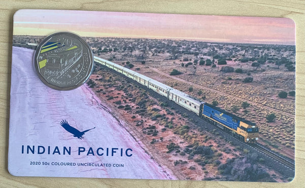 Australia 2020 Royal Australian Mint Indian Pacific Fifty Cents 50c carded Uncirculated Coin.