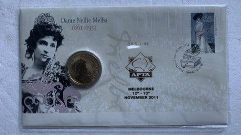 2011 Australian $1 Dame Nellie Melba PNC 1st Day Issue overprinted APTA Melbourne 12th-13th November 2011
