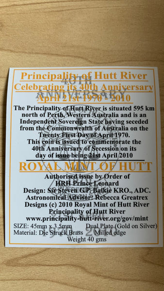 Australia Hutt River Province 2010 $30 Fortieth Anniversary Proof