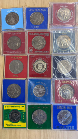 Cook Islands, UK, NZ, Gibraltar, Falkland Islands, Tokelau & Uganda 1969 to 1983 Cased Crowns