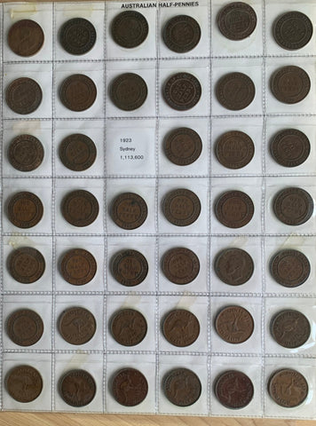 Australia Half Penny, ½d Halfpenny complete Set Excluding 1923