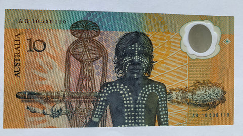 Australia R310bF Ten Dollar $10 Johnston/Fraser Polymer "AB10" 2nd Release First Prefix Unc