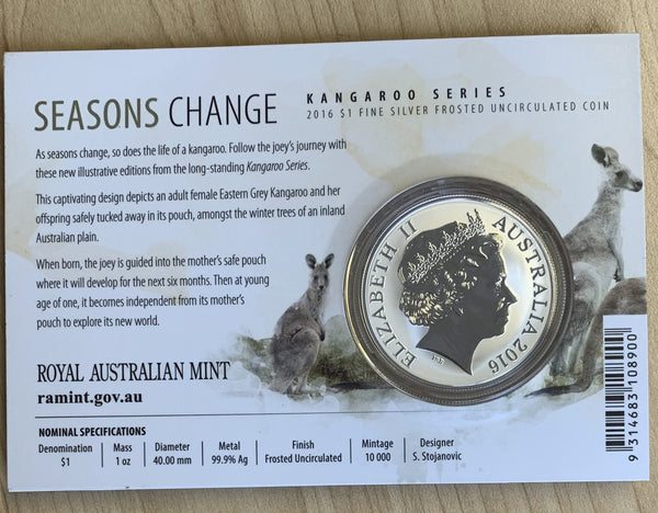 Australia 2016 Royal Australian Mint  $1 Kangaroo 1oz One Ounce Silver Coin