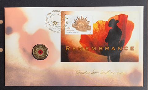 2012 RAM $2 Remembrance Day Poppy C Mintmark Coloured Coin PNC