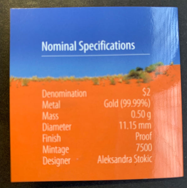 2013 $2 Australian Frilled Neck Lizard  .5 gram  .9999 Gold Coin