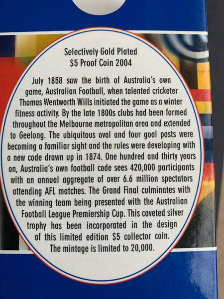 Australia 2004 Royal Australian Mint $5 AFL Football Proof Coin