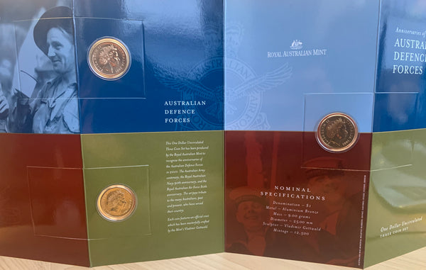 2001 Anniversaries of The Australian Defence Force Army Airforce & Navy $1 Coins Folder