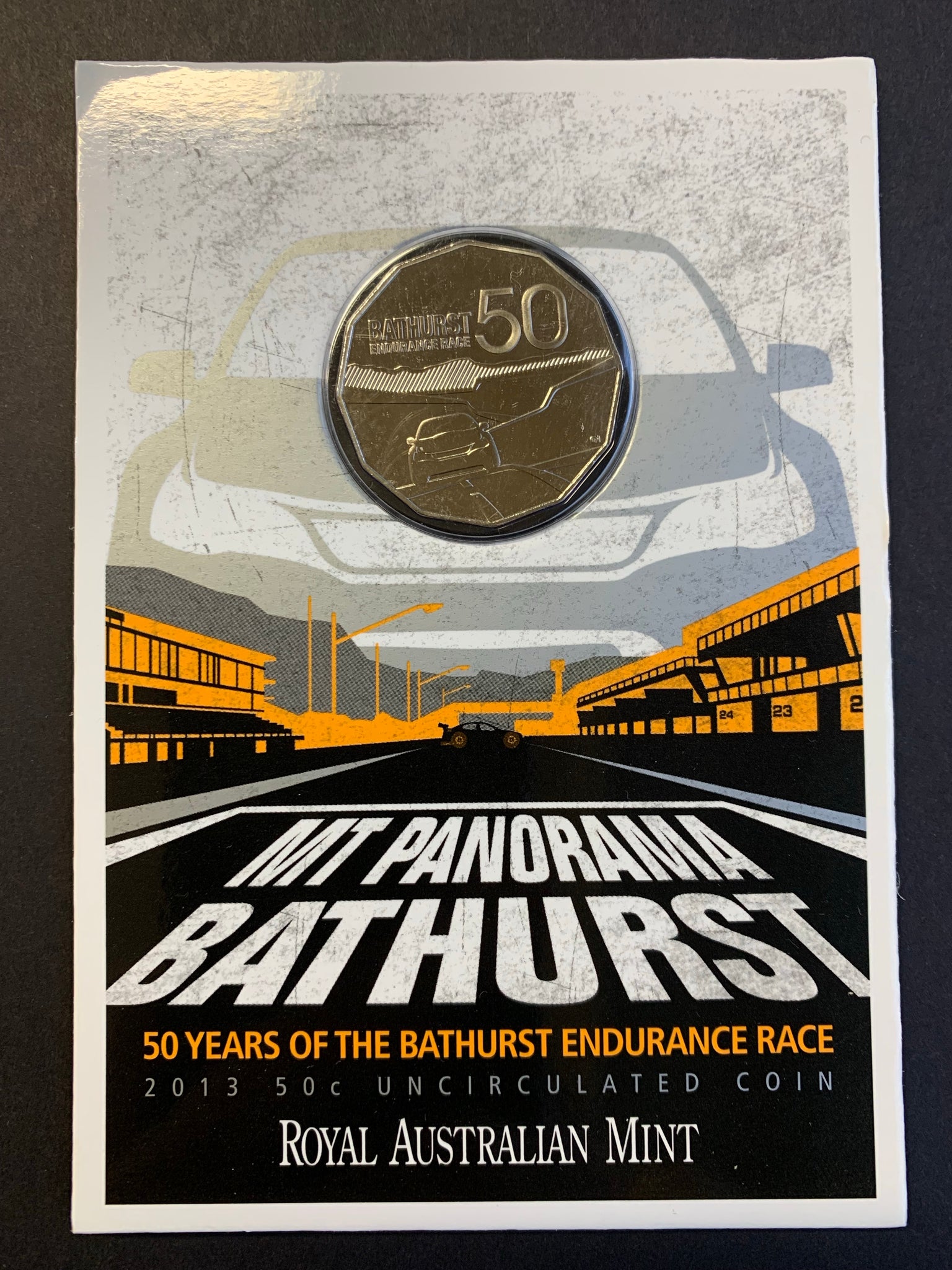 Australia 2013 Bathurst car Racing Anniversary carded 50 cents coloured coin