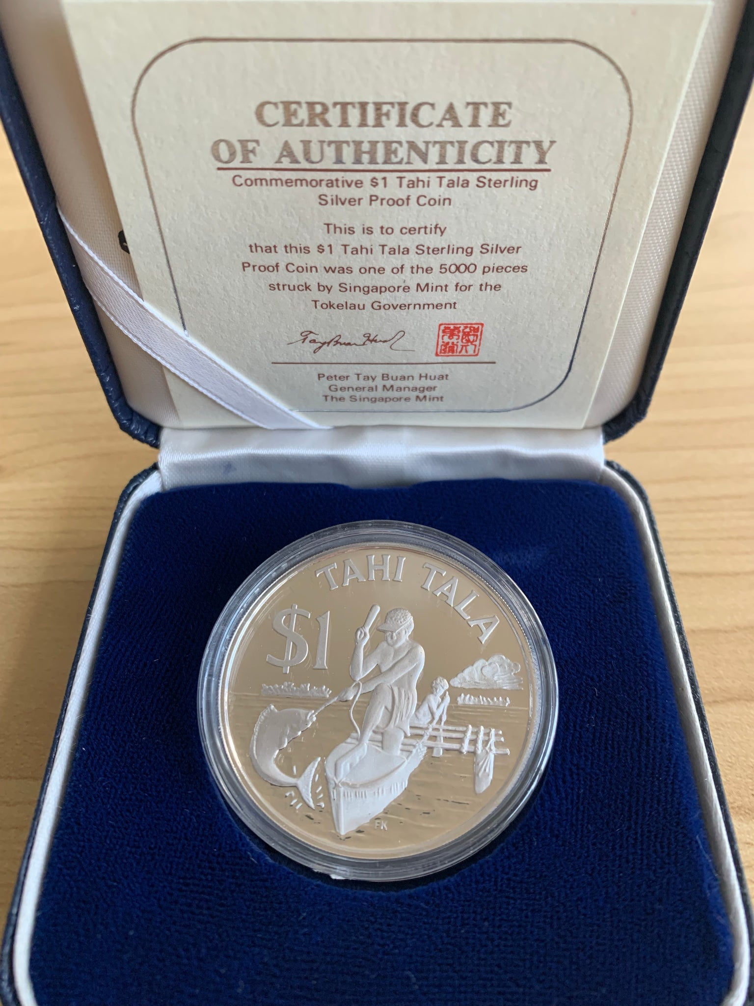 Tokelau 1982 $1 Tahi Tala Fishing .925 Silver Proof Coin Box Cert