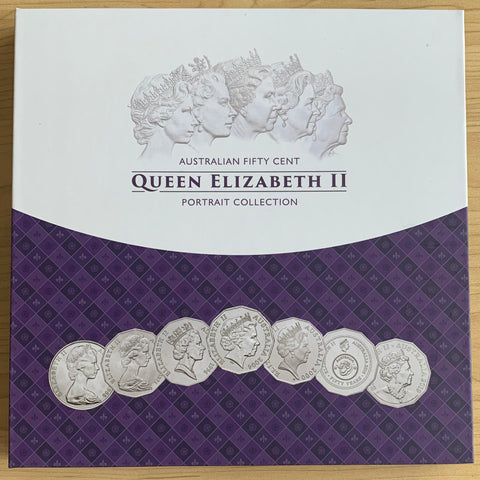 Australia 2019 Australian Mint 6 Portraits of QE11 50 cents Uncirculated Coin set.