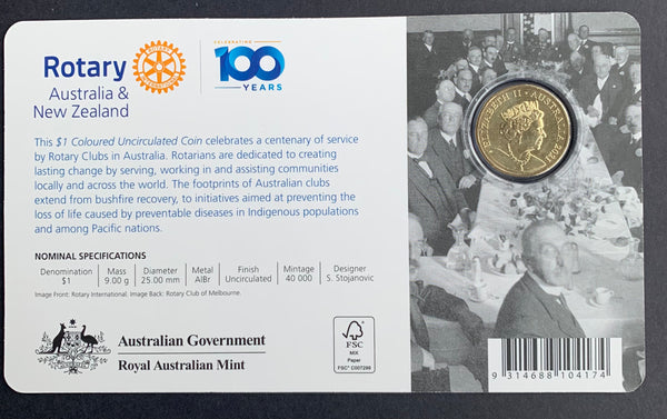 2021 Royal Australian Mint $1 Centenary of Rotary Coloured Uncirculated Coin