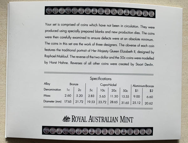 Australia 1991 Royal Australian Mint 25 Years of Decimal Currency Uncirculated Coin Set