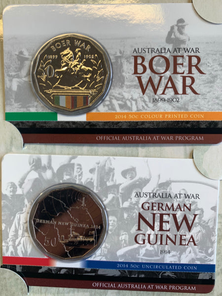Australia 2014 - 2016 Royal Australian Mint Fifty Cents 50c Australians at War set of 18 Mint Coins on cards as issued