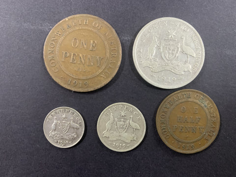 Australia 1919 Pre Decimal 5 Coin Set