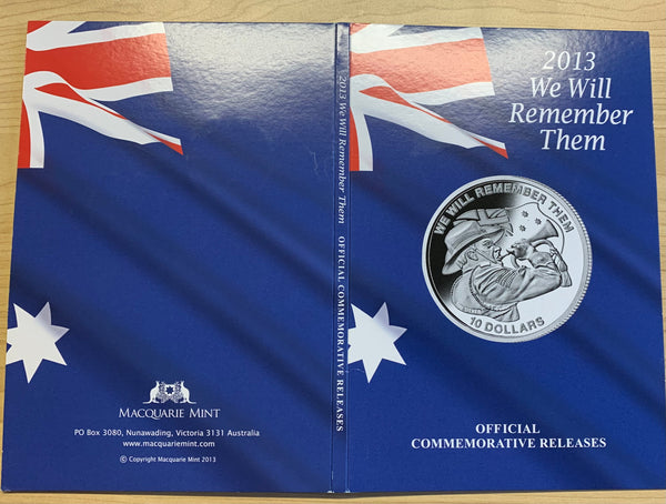 Australia Kiribati 2013 "We Will Remember Them" with $10 Silver & 2g .585 Gold Coins