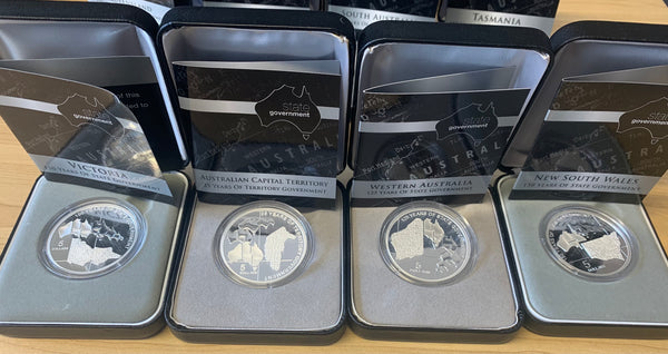 Australia 2006 - 2015 Royal Australian Mint Set of 8 $5 150 Years of State Government  Silver Proof Coin