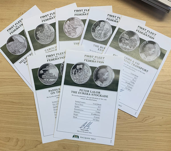 Cook Islands "First Fleet To Federation"  2017 One Dollar Silver Coin Set of 8