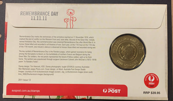 2011 Remembrance Day Poppy $5 Coloured Coin FOIL PNC Limited Edition No.0661/1111
