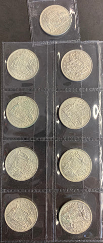 Australia 1953 - 63 2/- Florin EF to Uncirculated 9 coins. Queen Elizabeth