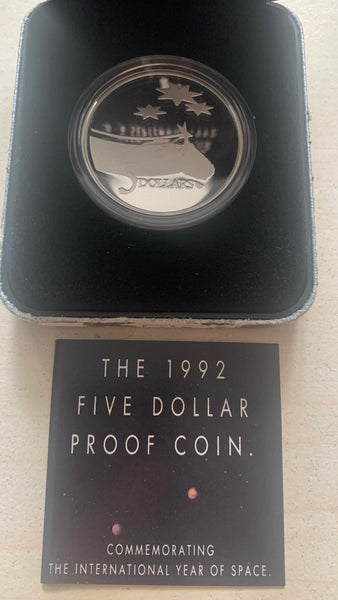 Australia 1992 Royal Australian Mint $5 Space Silver Proof Coin. Rare.