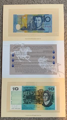 Australia $10 Last Paper & $10 1st Polymer Purple serial Banknote Folder