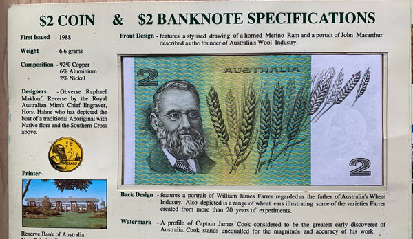 Australia 1988 $2 Two Dollar Coin Banknote Collector Folder