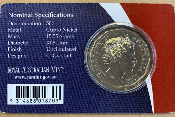 2008 Australia 50c Fifty Cents Centenary Of Scouts in Australia Carded Uncirculated Coin