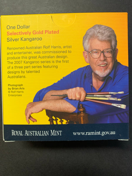 Australia 2007 Royal Australian Mint $1 Kangaroo Rolf Harris design Gold Plated Ounce Silver Proof