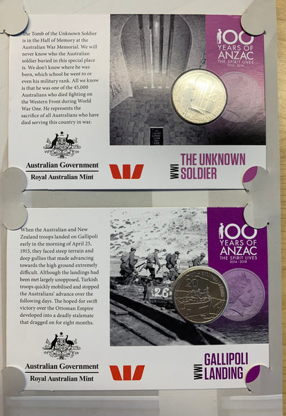 Australia 2015 Royal Australian Mint 20c Anzacs Remembered 20 cents coin collection