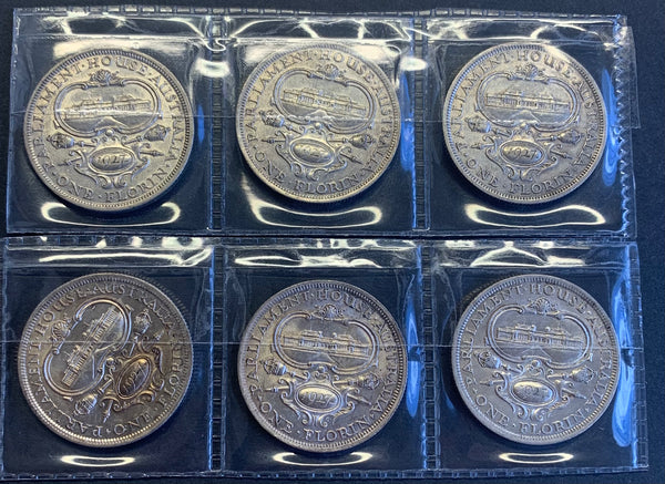 Australia 1927 2/- Florin Canberra Commemorative, selection of 6 Coins EF to Uncirculated