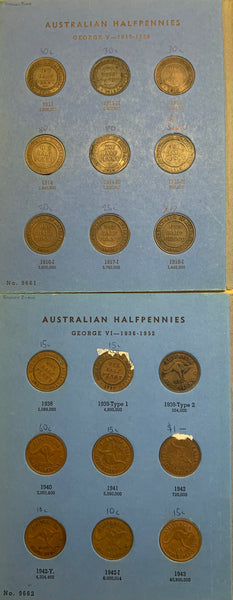 Australia Half Penny  ½d Halfpenny complete Set Excluding 1923 in Whitman albums