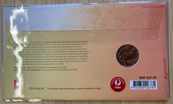 Australia 2016 Decimal Currency Anniversary PNC with $1 coin