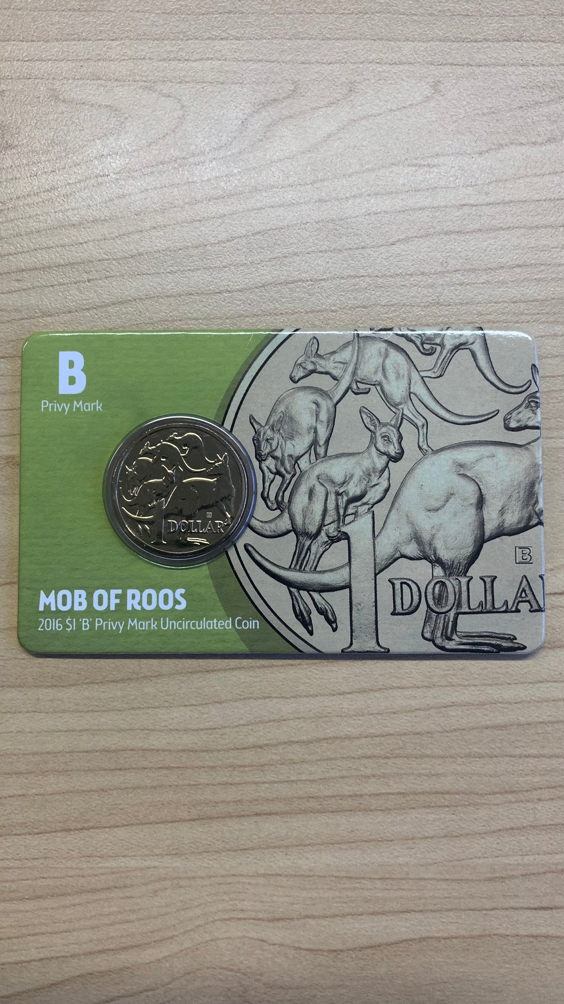 Australia 2016  Royal Australian Mint ANDA $1 Mob of Roos Uncirculated "B" Privy Mark Carded Coin