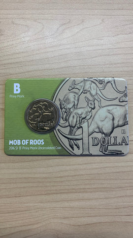 Australia 2016  Royal Australian Mint ANDA $1 Mob of Roos Uncirculated "B" Privy Mark Carded Coin