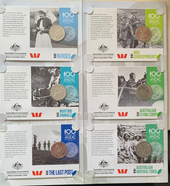 Australia 2014 Royal Australian Mint 20c Anzacs Remembered 20 cents coin collection