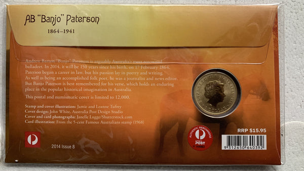 2014 Banjo Paterson PNC stamp $1 coin cover