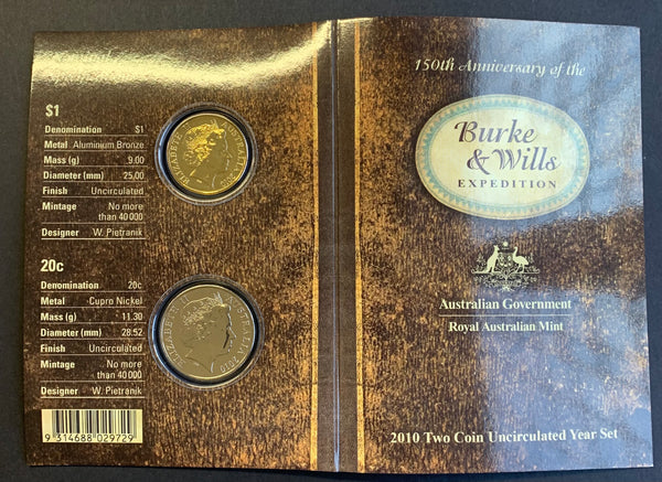 Australia 2010 Royal Australian Mint Burke and Wills Expedition 2 Coin uncirculated Set
