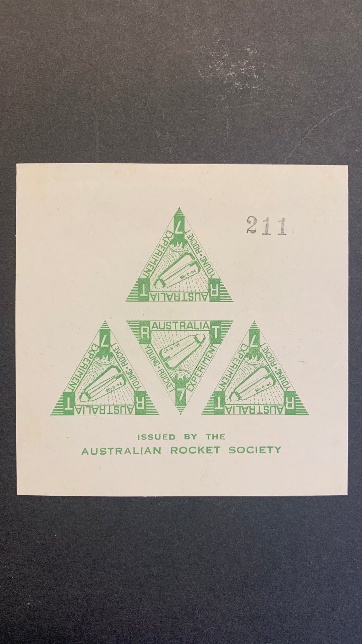 Australia Rocket Mail Stamp in green. Issued by the Australian R