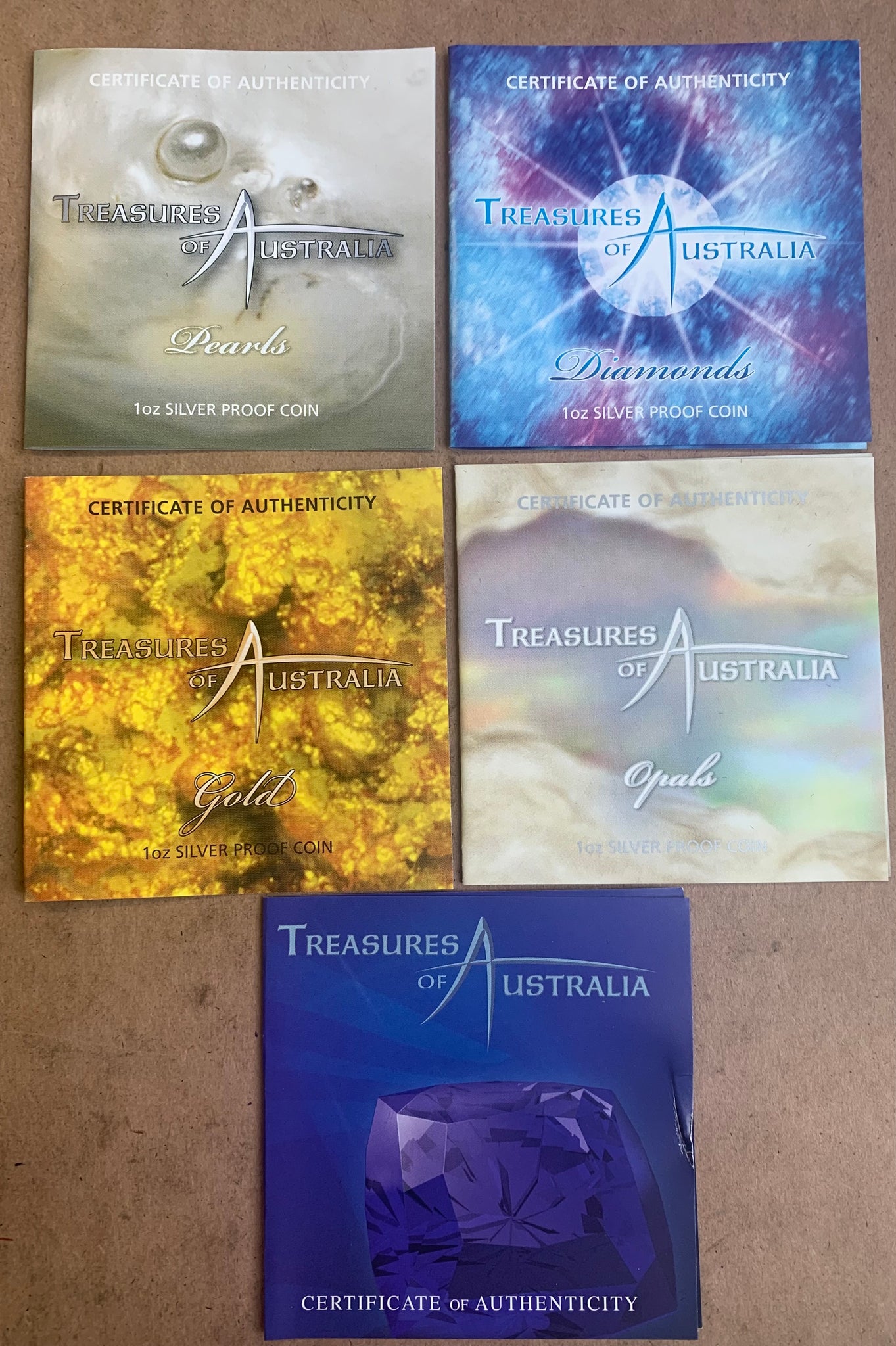 Australia 2007 - 2011 Perth Mint $1 Treasures of Australia Series set of 5 Proof 1oz .999 Silver Coin