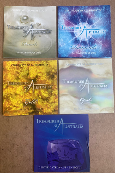 Australia 2007 - 2011 Perth Mint $1 Treasures of Australia Series set of 5 Proof 1oz .999 Silver Coin