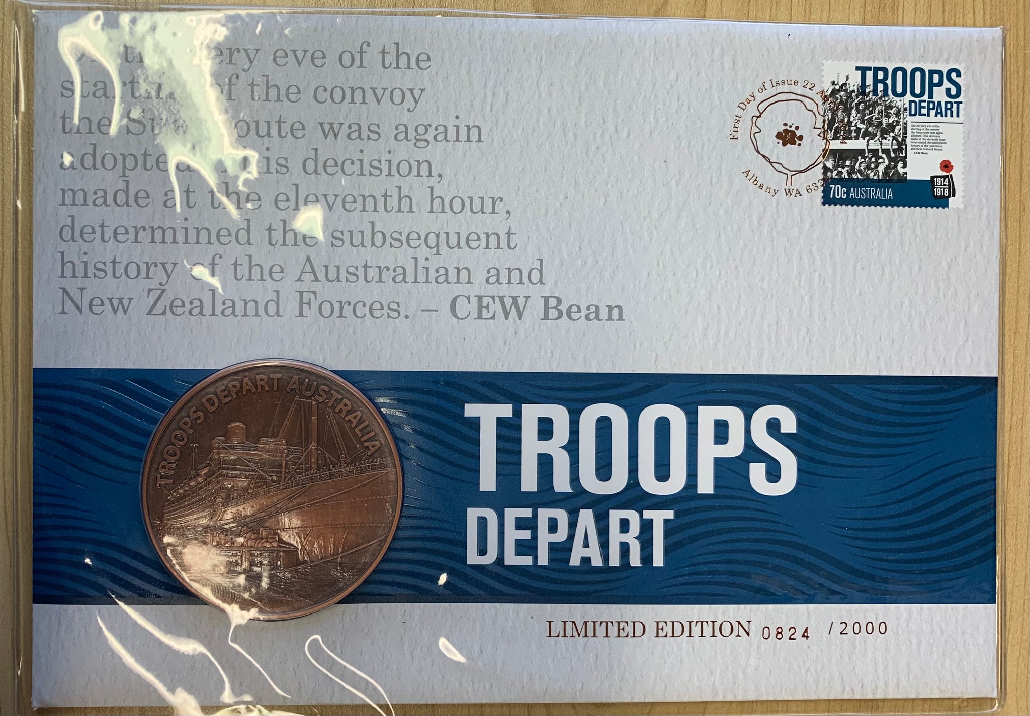 2014 $1 Australian Centenary of WW1 Troops Depart PNC 1st Day Issue